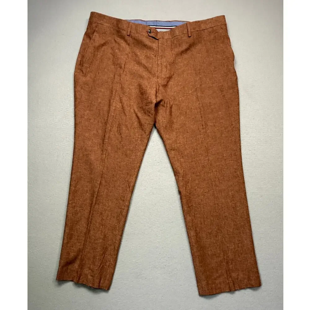 Tommy Hilfiger Modern Fit 100% Linen Men's Suit Pants Rust 44x30 $135